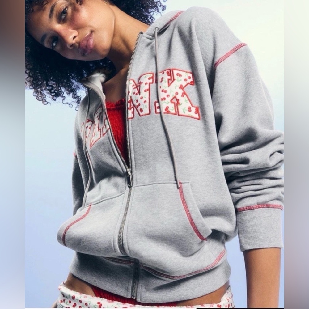 NEW VS PINK X FRANKIES ZIP HOODIE SWEATSHIRT BERRY BEAUTIFUL RARE NWTXS~XL